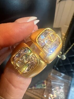 Gold-Tone Crystal Logo Dome Earrings